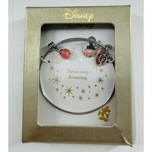 Disney Mickey Mouse Bangle Bracelet One Size Silver NEW Never Stop Dreaming